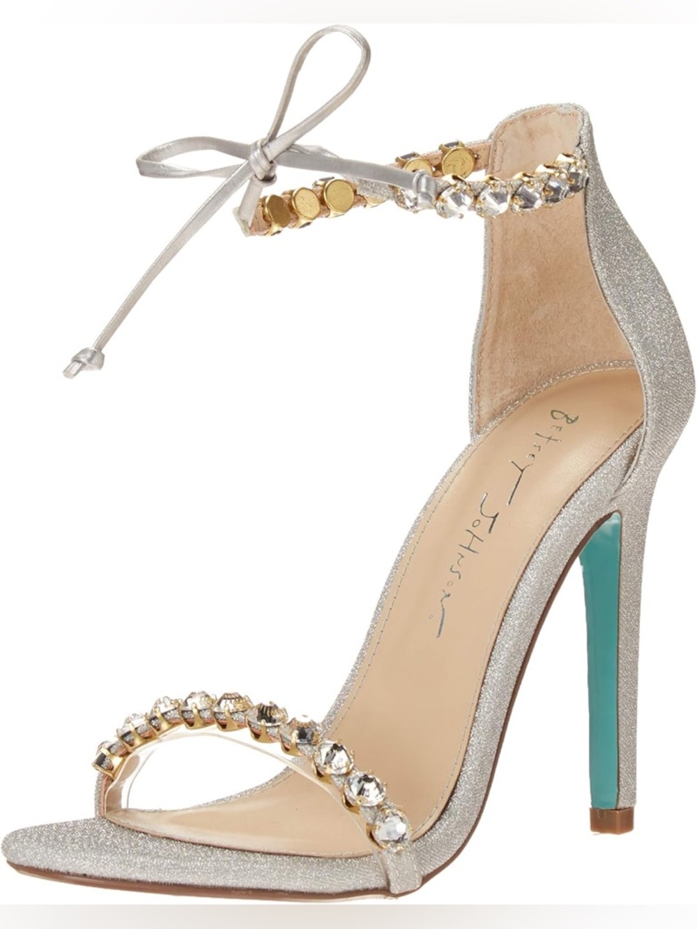Betsey Johnson Silver Crystal Ankle-Strap High Heel Sandals - Designer